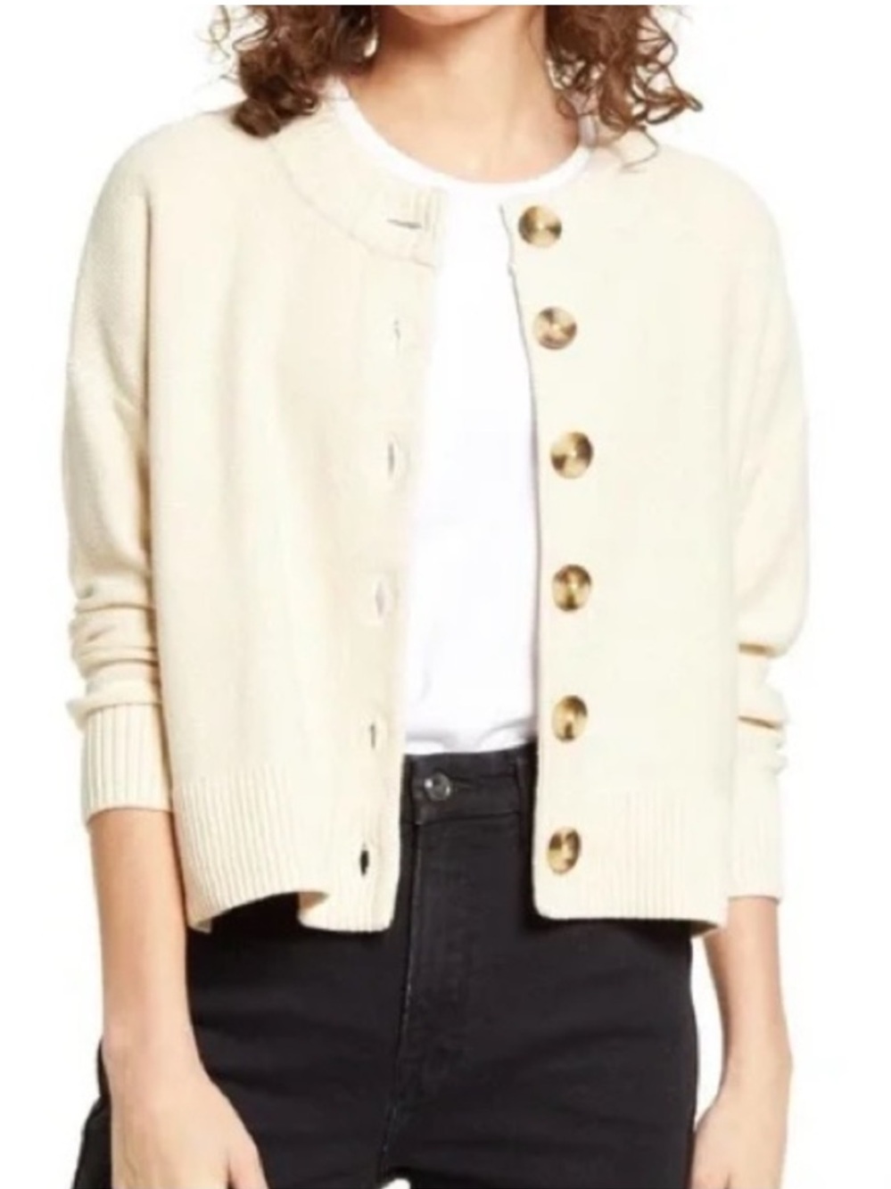 Madewell Broadway Cardigan Sweater Cream 100% Cotton Button Front Size S - Picture 2 of 16